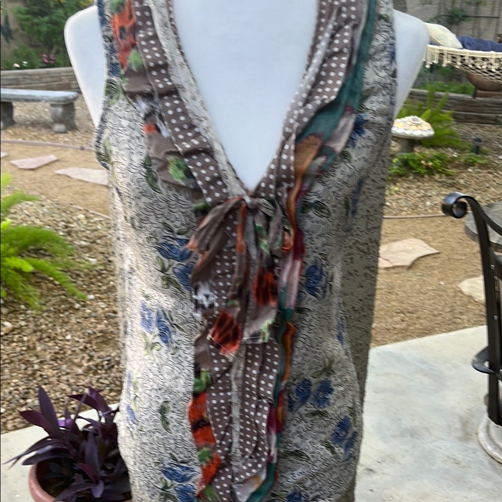 Floral Sleeveless Top with Polka Dot Accents